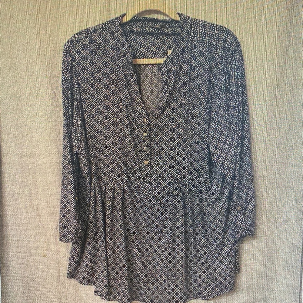 Women's Navy Floral Peasant Top